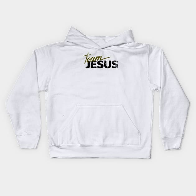 Team Jesus Catholic Distressed Christian Tee | Burnt Yellow and White Kids Hoodie by jonathanptk